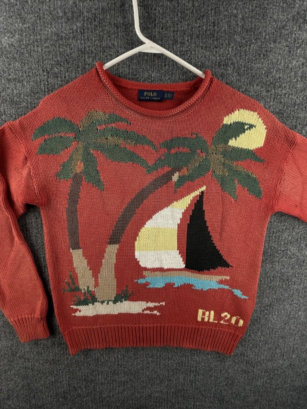Polo Ralph Lauren Sailboat Palm Tree RL20 Pullover Graphic Womens Crew Neck Knit